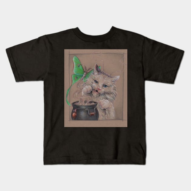 Kitty Cauldron Kids T-Shirt by justteejay